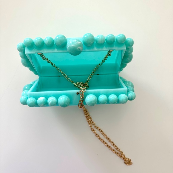 Acrylic Box Couch Bag With Gold Chain - Aqua Color - Picture 2 of 5